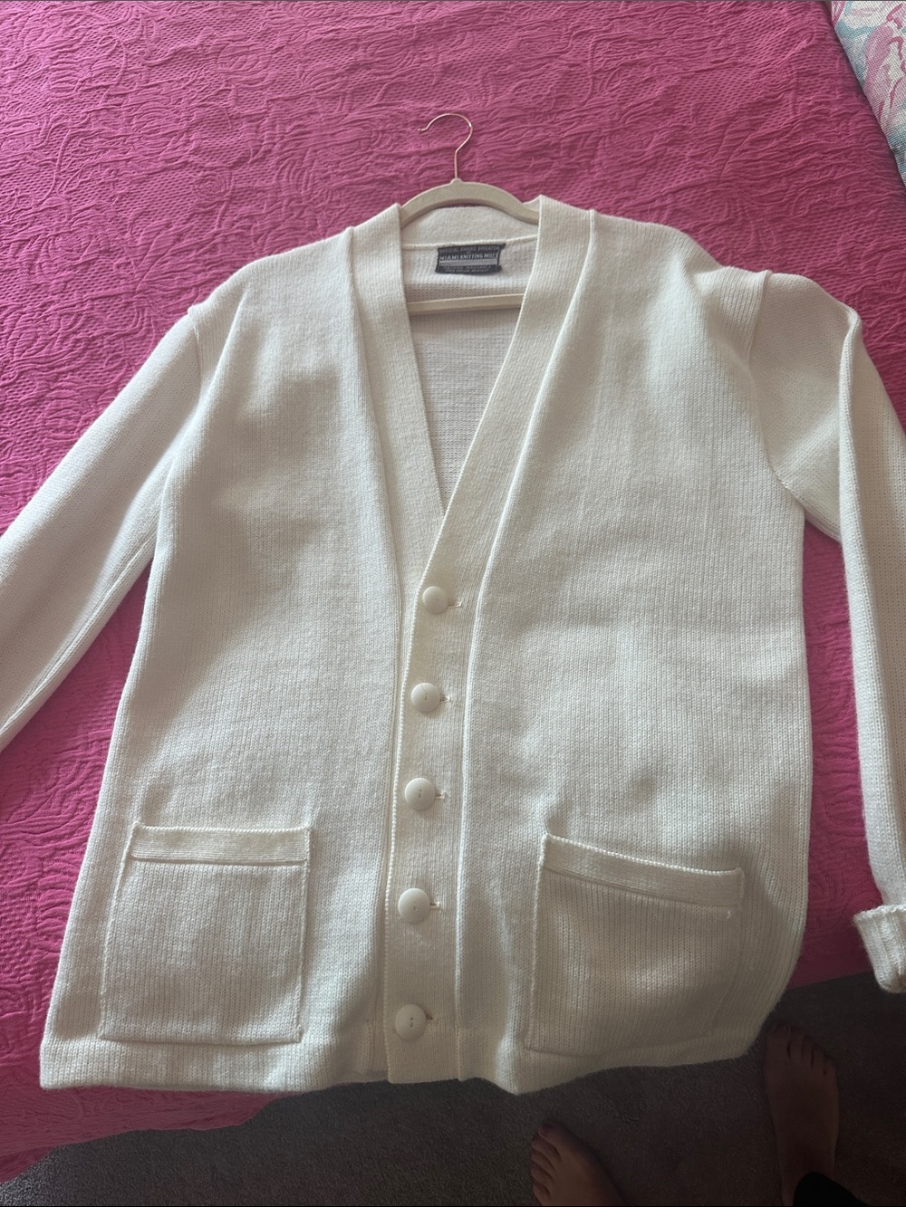 Classic/Vintage  Cream Button-Front Cardigan Letter Sweater